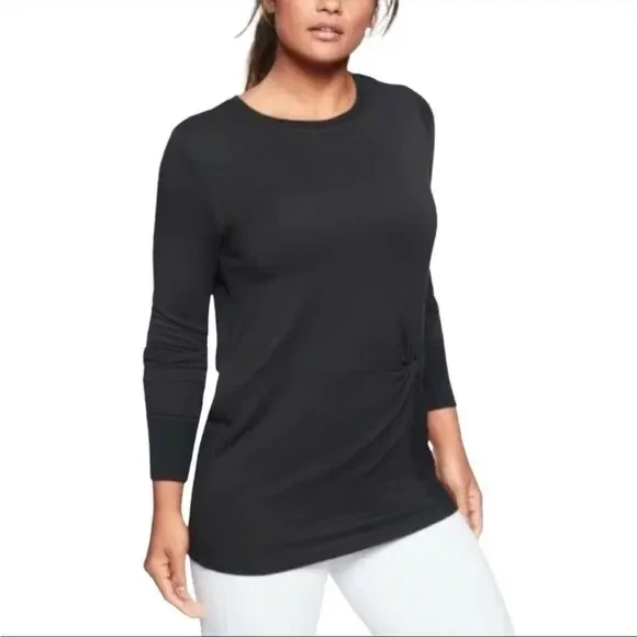 Athleta Nirvana Black Twist Front Long Sleeve Long Line Top size S Modal - Picture 1 of 6